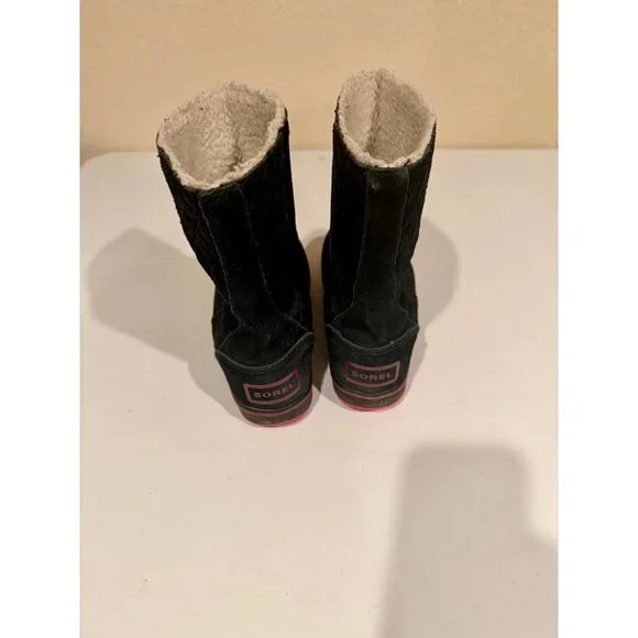 Sorel Glacy Black Suede Waterproof Winter Boots Sz 7 Sherpa Lined Outdoor NL1975 - Picture 3 of 7